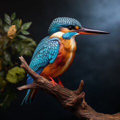 Colorful Kingfisher bird sitting on a branch in the forest.