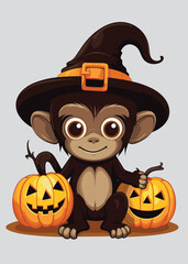 Halloween vector illustrations of monkey and mystery animal