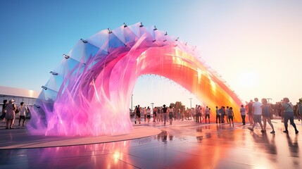 Rainbow fountain show at expo bridge - obrazy, fototapety, plakaty