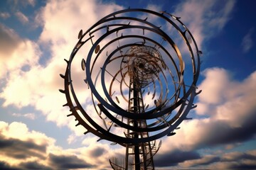 spiral motion of a kinetic sculpture against sky