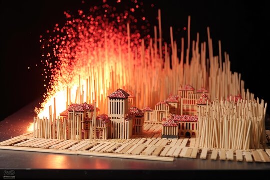 matchstick chain reaction with domino effect