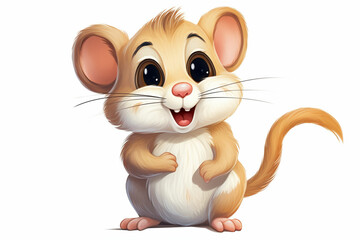 Illustration of a cute cartoon mouse sitting on a white background. ai generated