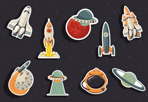 Retro Space Sticker Set