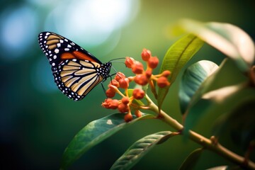 Fototapeta na wymiar monarch butterfly resting on a flower, soft focus