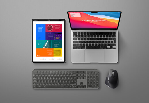 Laptop Air Mockup Keyboard Mouse Tablet Pro Scene