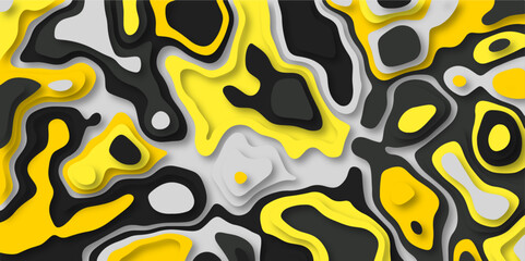 Yellow and black abstract papercut background. Modern background with fluid and organic shapes. Abstract light and color full wavy shapes paper cut background. Yellow black waves concept for banner.