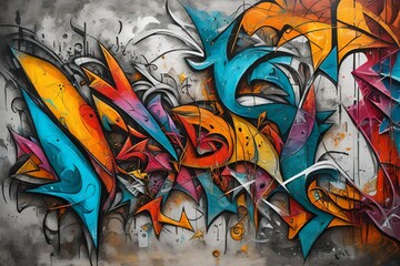 Abstract graffiti paintings on the concrete wall Background texture
