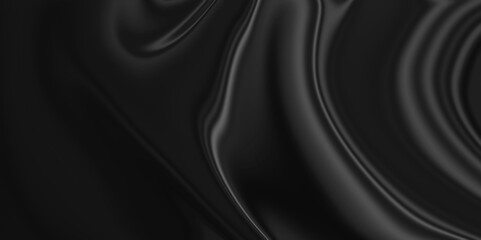 Abstract background with black satin silky cloth smooth texture. Black satin fabric. luxury satin fabric. 3D background with waves. Flow poster. Black and white vector soft curve of canvas and wave.