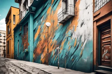 Fotobehang Smal steegje narrow street wall painting mockups