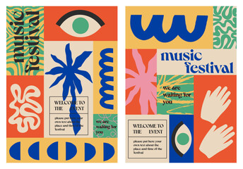 Abstract posters for art and music festivals. Vector modern backgrounds	