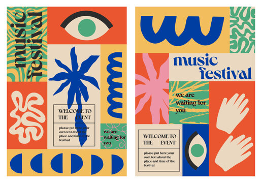 Abstract posters for art and music festivals. Vector modern backgrounds	