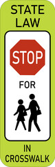 Transparent PNG of Vector graphic of a usa Stop for Children on Crosswalk highway sign. It consists of an octagonal stop sign and the silhouettes of children in a white rectangle