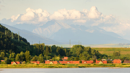 Mountain panorama from the village of Besenova, view of the high mountain peaks in the High Tatras...