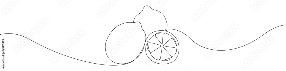 Poster lemon linear hand drawn vector icon. vector continuous one line background three lemons. lemon slice