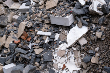 Shattered, Broken Clay concrete Bricks, Construction Waste. Renovation in israel