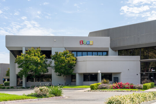 Zoho office in Silicon Valley, Pleasanton, California, USA - June 12, 2023. Zoho Corporation is an Indian software development company. 
