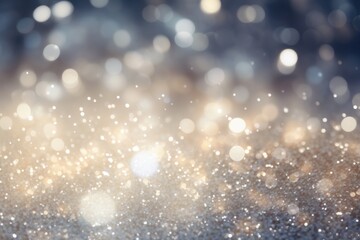 Silver bokeh light background, Christmas glowing bokeh confetti and sparkle texture overlay for your design. Sparkling Silver dust abstract luxury decoration background.
