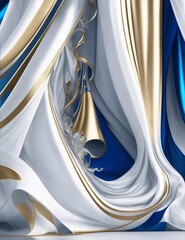 curtains in white, silver, gold and blue colors, abstract illustration