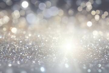 Silver bokeh light background, Christmas glowing bokeh confetti and sparkle texture overlay for your design. Sparkling Silver dust abstract luxury decoration background.