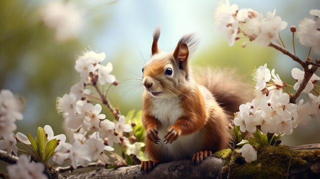 Squirrel, spring with nuts. The image should be rendered in clay detail, in the style of