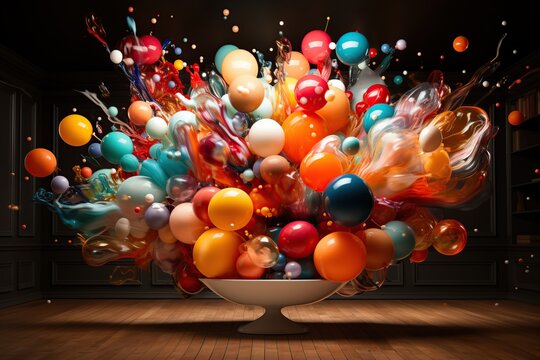 Colorful burst balloons for birthday or holiday.