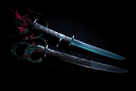 katana and wakizashi pair on a dark background