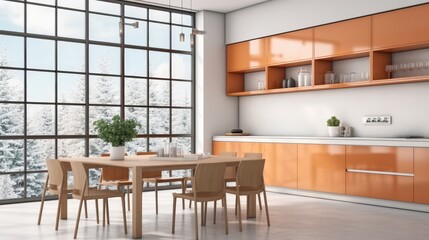 Luxury villa dining room and kitchen.