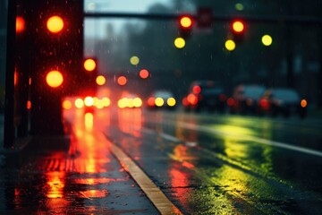 traffic lights creating a bokeh effect on a wet highway