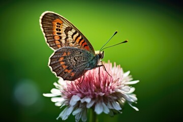 Obraz premium a butterfly resting on a blooming clover flower