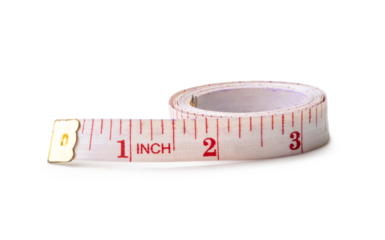 Old white rolling tape measure or tapeline with scale number isolated on white background with clipping path and shadow in png file format