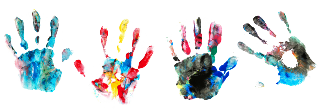 Set colorful hand print, paint watercolor isolated on white, clipping