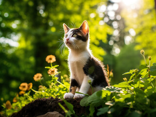 Serene Japanese Bobtail Kitten outdoors