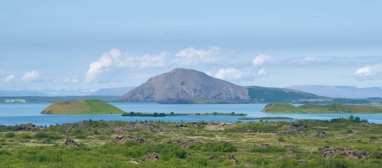 Beautiful landscape of famous Lake Myvatn in Iceland