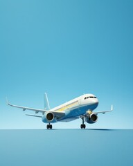 Fototapeta na wymiar Model of a passenger plane on a blue background.