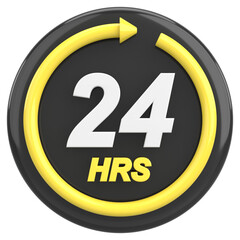 24 hours icon. Open all day. 3D illustration.