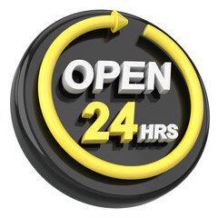 24 hours icon. Open all day. 3D illustration.