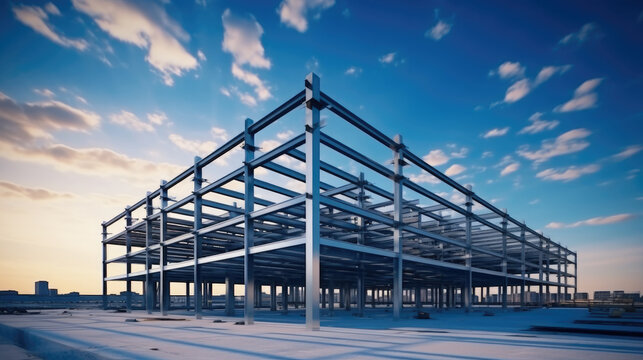 Structure of steel for building under construction, industry factory concept.