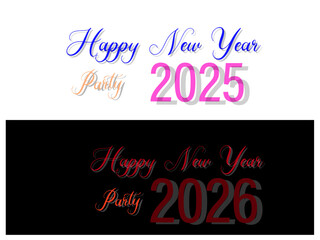 Happy new year  color full Text decoration glitter gold confetti on trendy background. New Year Wishes and Greetings, celebration concept. 2024, 2025, 2026 winter holiday season's greetings design.