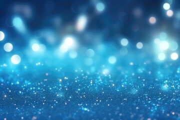 Blue bokeh light background, Christmas glowing bokeh confetti and sparkle texture overlay for your design. Sparkling blue dust abstract luxury decoration background.