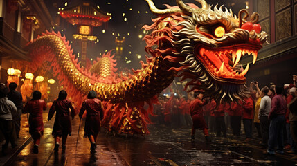 Chinese zodiac dragon. Chinese lunar new year celebration, Generative AI