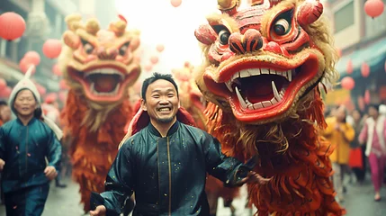 Fotobehang Chinese zodiac dragon. Chinese lunar new year celebration, Generative AI © Gasia