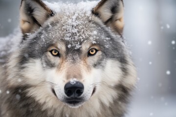 Naklejka na ściany i meble portrait of a wolf in snowy winter