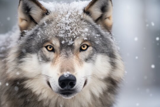 portrait of a wolf in snowy winter