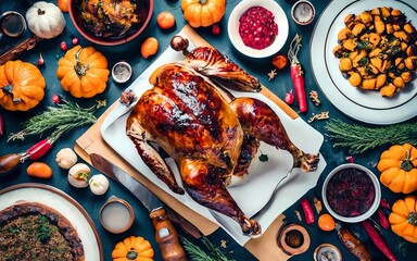 Thanksgiving​ food, delicious roast turkey