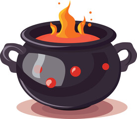 Mystical Witch's Cauldron with Fiery Brew - Halloween Vector Illustration