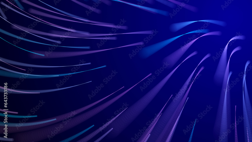 Poster abstract glitter particles in dark space. network data transfer concept. 3d rendering.