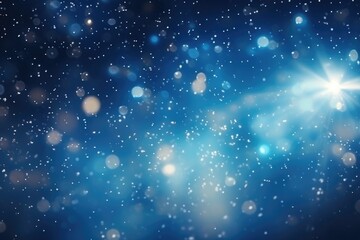 Obraz premium Blue bokeh light background, Christmas glowing bokeh confetti and sparkle texture overlay for your design. Sparkling blue dust abstract luxury decoration background.