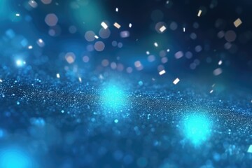 Fototapeta na wymiar Blue bokeh light background, Christmas glowing bokeh confetti and sparkle texture overlay for your design. Sparkling blue dust abstract luxury decoration background.