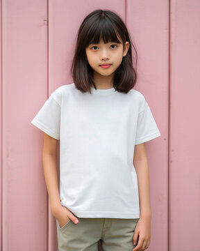 Girl in white T shirt colorful background for fashion designer