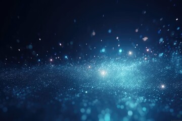 Obraz premium Blue bokeh light background, Christmas glowing bokeh confetti and sparkle texture overlay for your design. Sparkling blue dust abstract luxury decoration background.